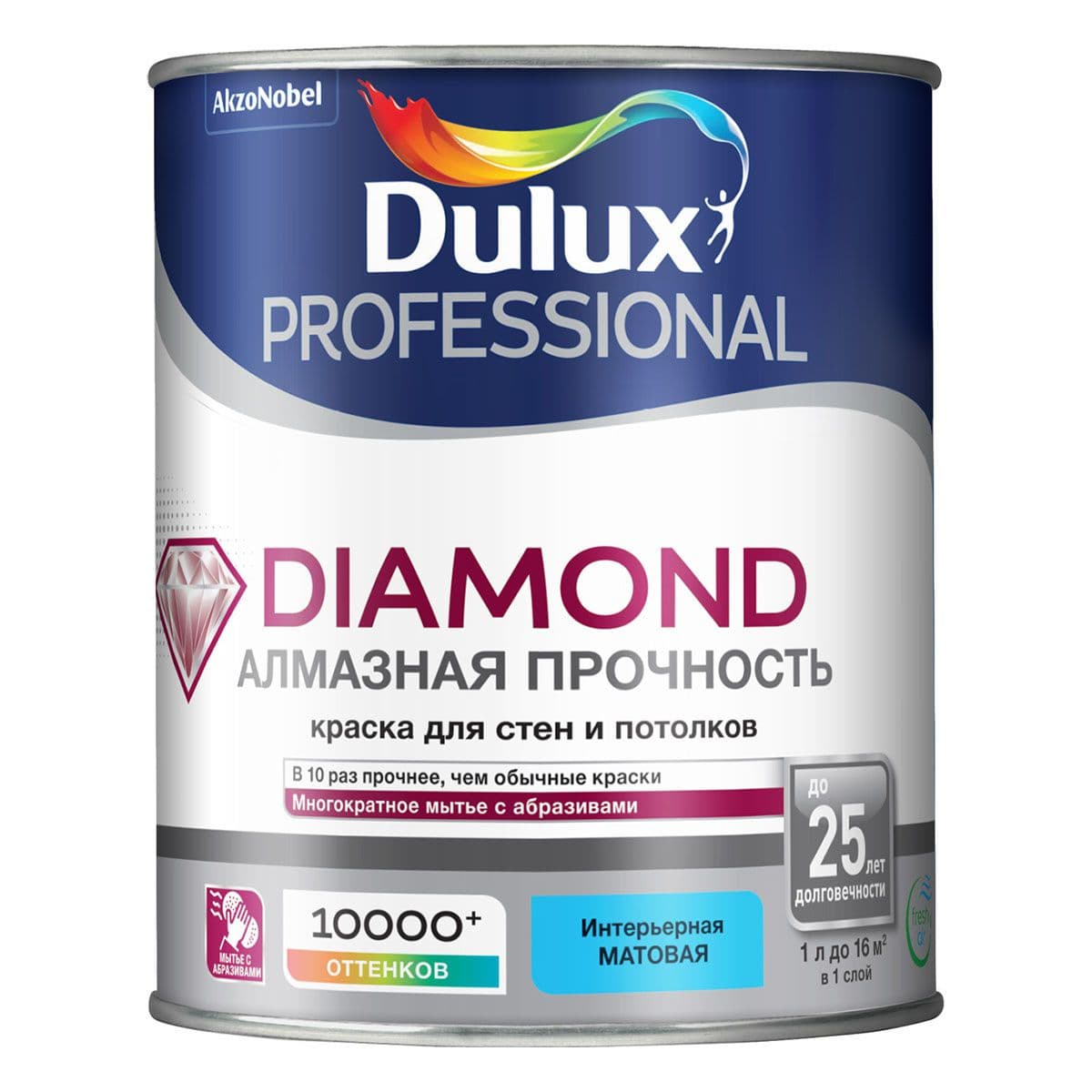 DULUX DIAMOND АЛМАЗНАЯ ПРОЧНОСТЬ краска для стен и потолков износостойкая матовая